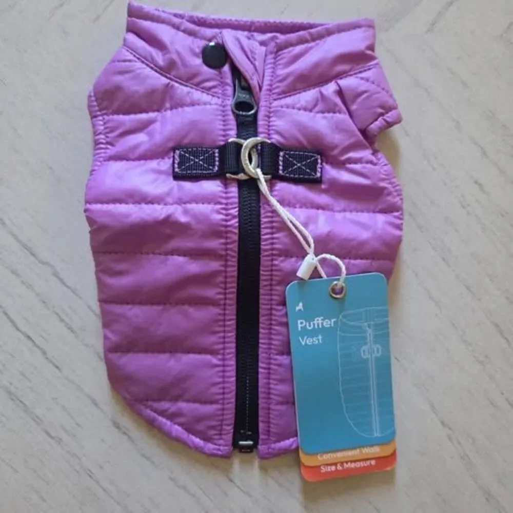 Gooby Puffer Vest Dog Jacket - Purple, X-Small
